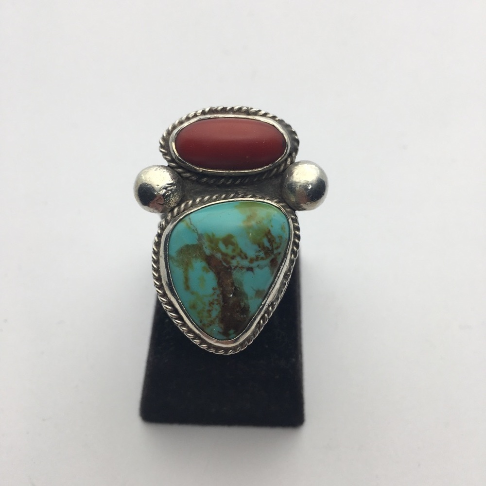 Turquoise and Coral ring